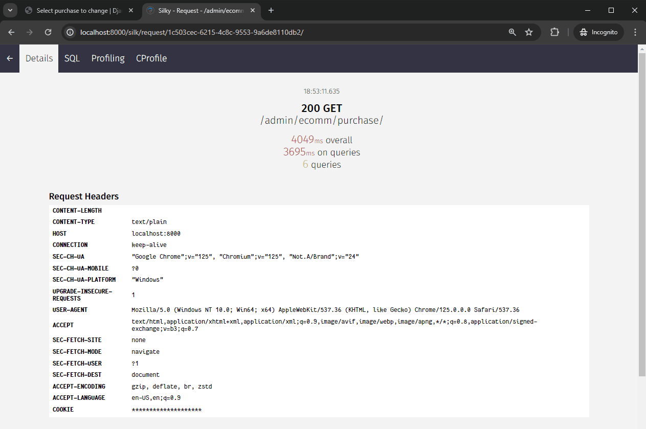 Django Silk Benchmarks Default Details