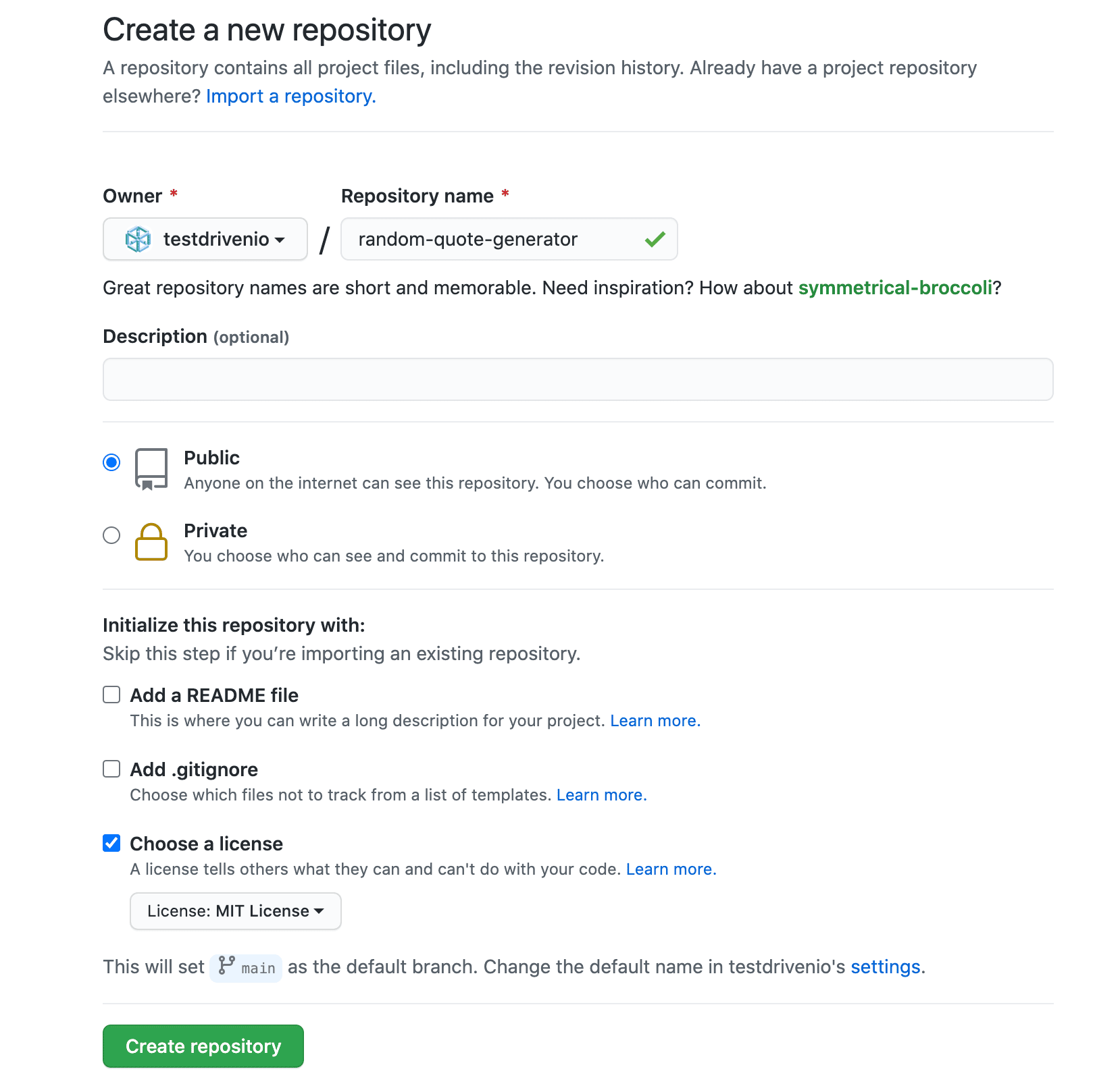 GitHub new repository