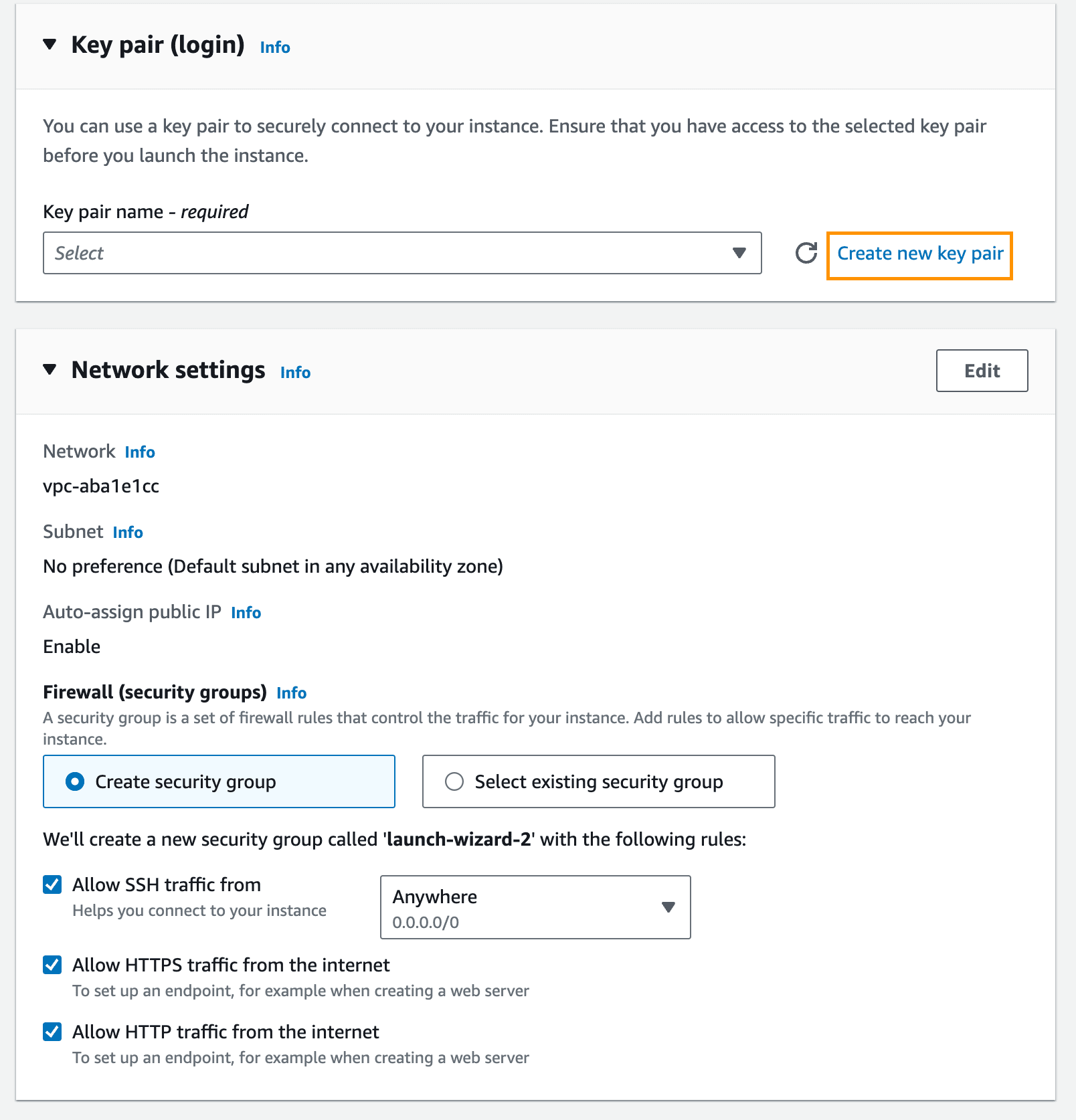 EC2 configure security group and add new key pair