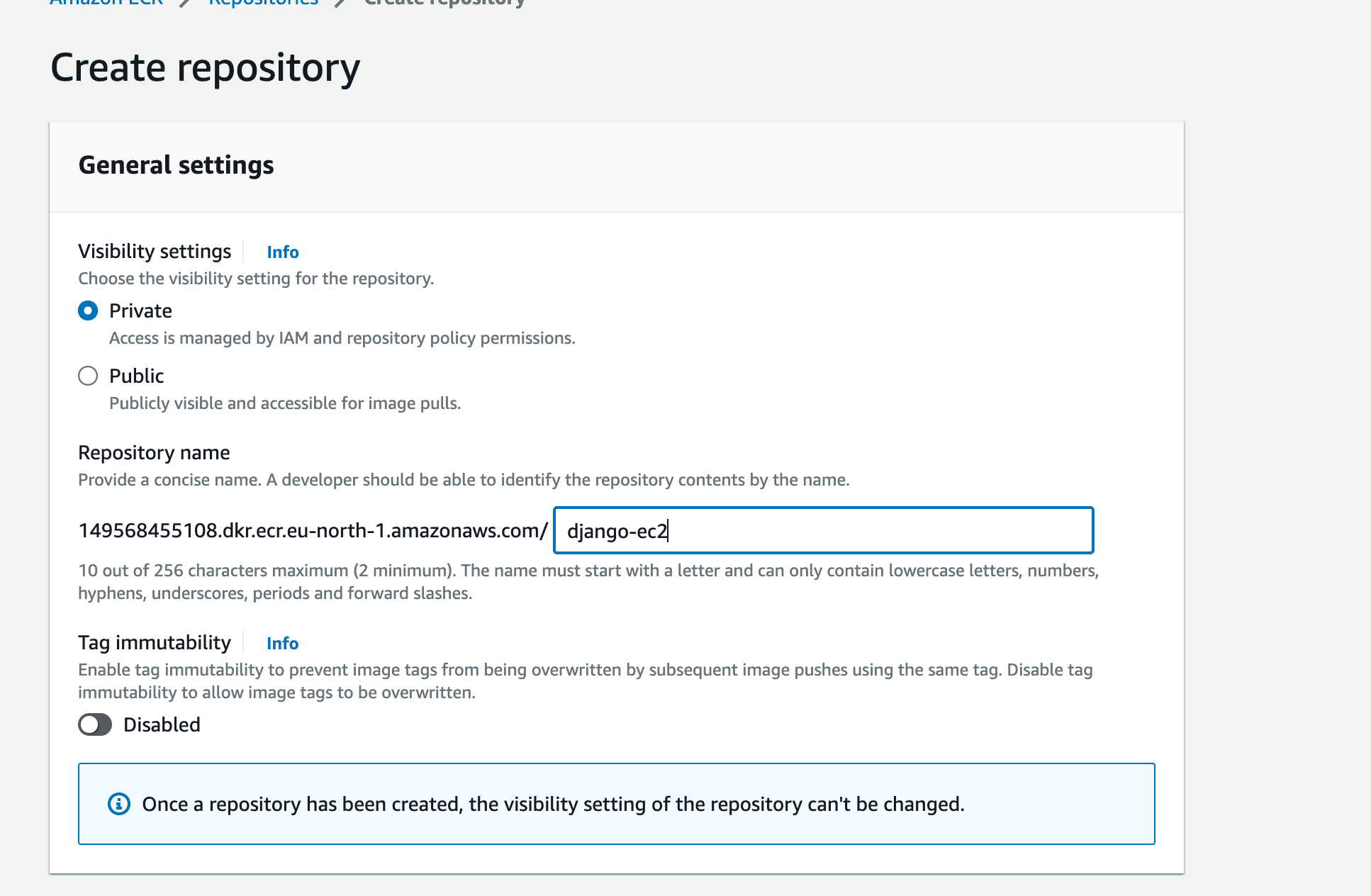 ECR Create repository