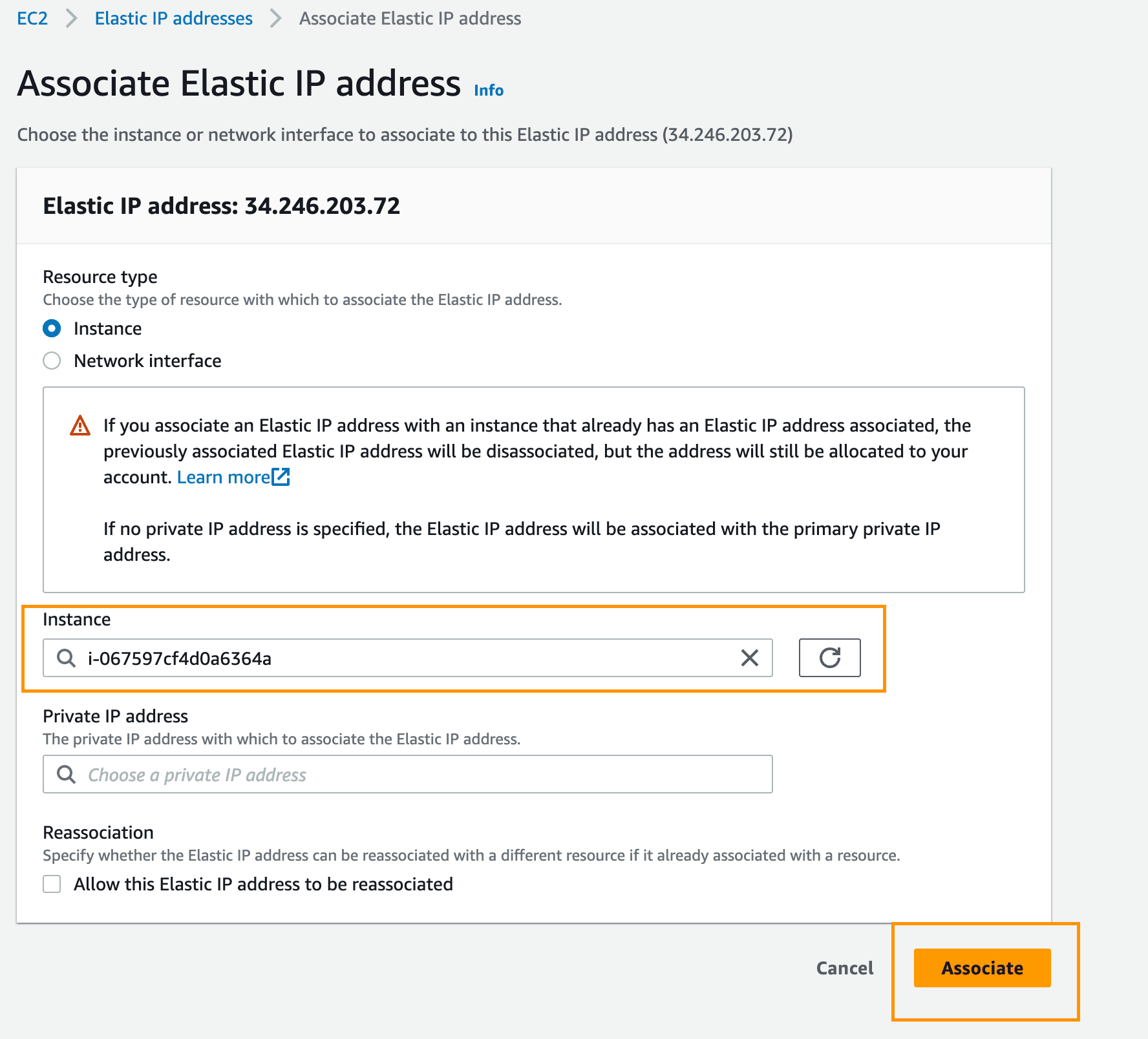 Elastic IP Select Instance